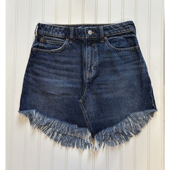 We The Free Womens Size 26 Bailey Fringe Western Blue Denim Jean Mini Skirt - Picture 2 of 10